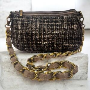 Bonfanti Brown Tweed Bag Wool Lining Chic Chain/Wool Shoulder Purse